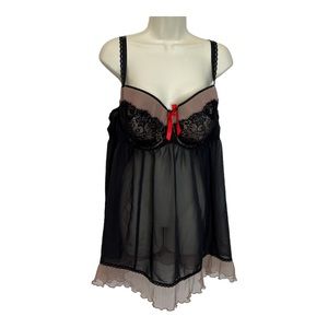 Cacique Black Lace Chemise Lingerie with Underwire Bra 26/28